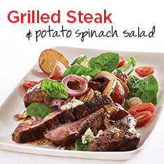 grilled steak and potato spinach salad